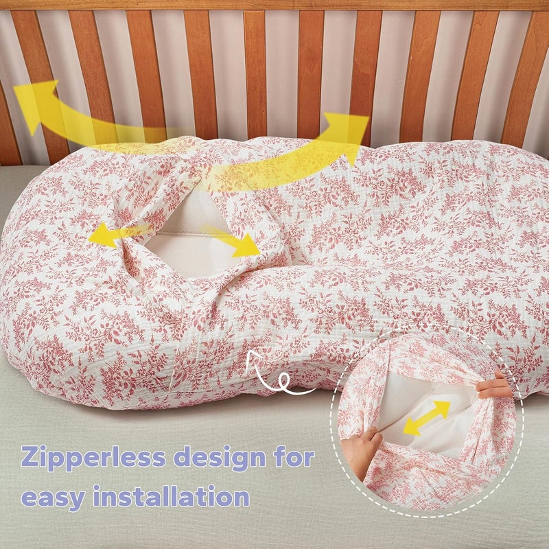 FUNUPUP Muslin Baby Lounger Cover Compatible with Snuggle Me Lounger, Infant Pillow Cover for Newborn, Removable Nest Slipcover for Boys and Girls, Only Cover, Pink & Pink Leaves - Image 5
